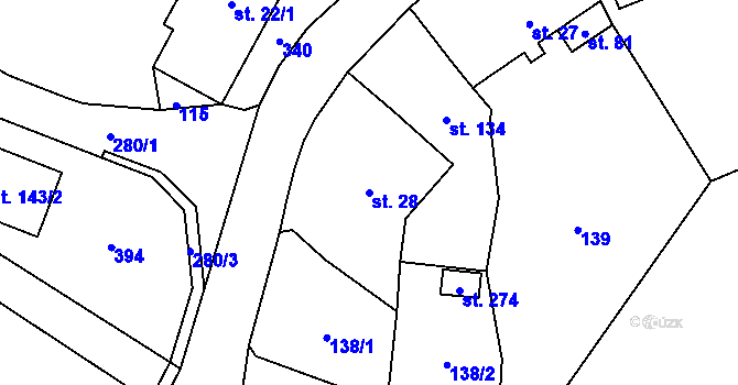 Parcela st. 28 v KÚ Ohníč, Katastrální mapa