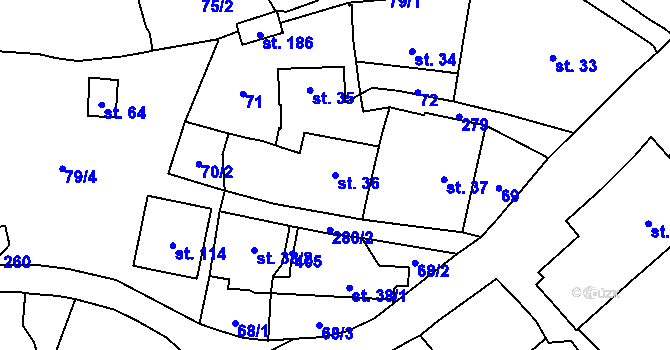 Parcela st. 36 v KÚ Ohníč, Katastrální mapa