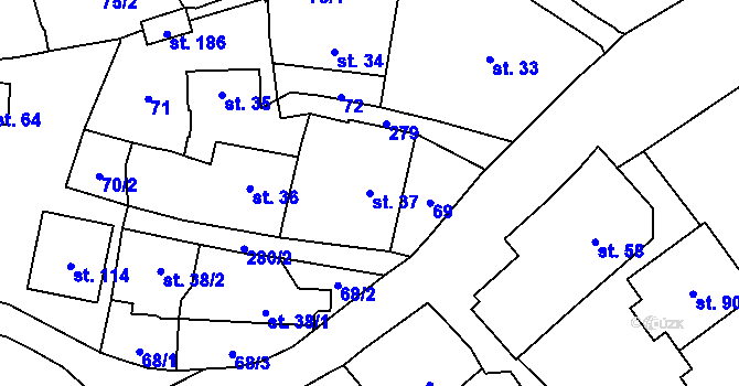Parcela st. 37 v KÚ Ohníč, Katastrální mapa