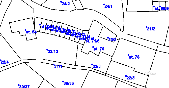 Parcela st. 71/7 v KÚ Ohníč, Katastrální mapa