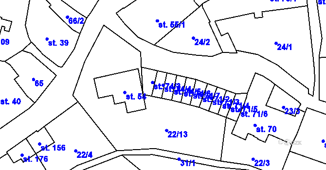 Parcela st. 74/4 v KÚ Ohníč, Katastrální mapa