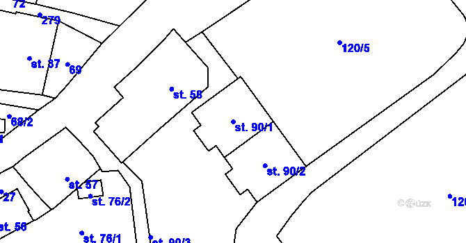 Parcela st. 90/1 v KÚ Ohníč, Katastrální mapa