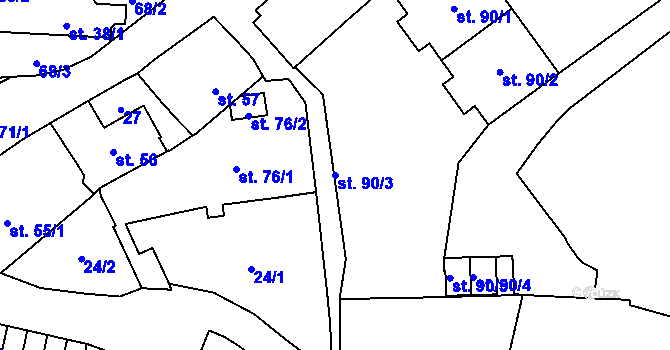 Parcela st. 90/3 v KÚ Ohníč, Katastrální mapa