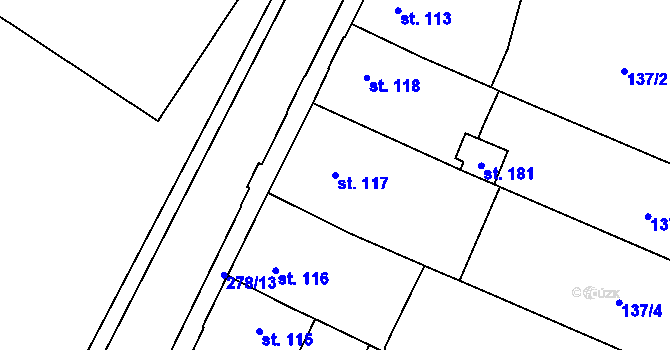 Parcela st. 117 v KÚ Ohníč, Katastrální mapa