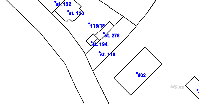 Parcela st. 119 v KÚ Ohníč, Katastrální mapa