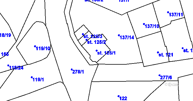 Parcela st. 125/1 v KÚ Ohníč, Katastrální mapa