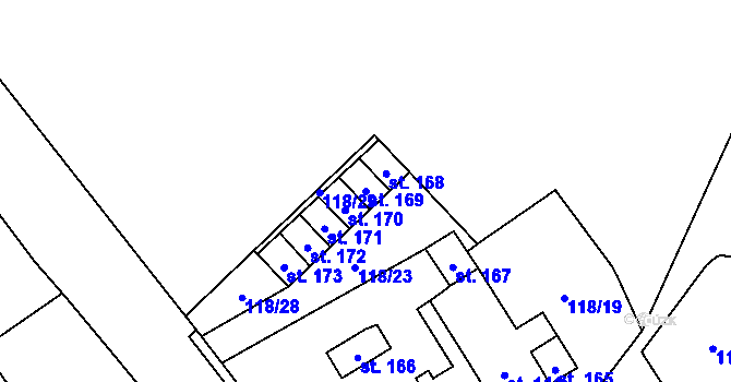 Parcela st. 169 v KÚ Ohníč, Katastrální mapa