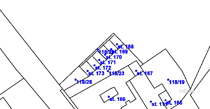 Parcela st. 170 v KÚ Ohníč, Katastrální mapa