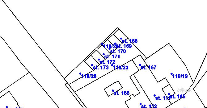 Parcela st. 171 v KÚ Ohníč, Katastrální mapa