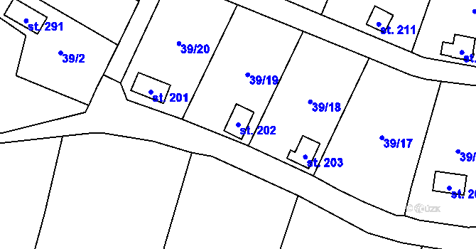 Parcela st. 202 v KÚ Ohníč, Katastrální mapa