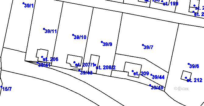 Parcela st. 208/1 v KÚ Ohníč, Katastrální mapa