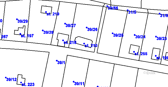 Parcela st. 210 v KÚ Ohníč, Katastrální mapa