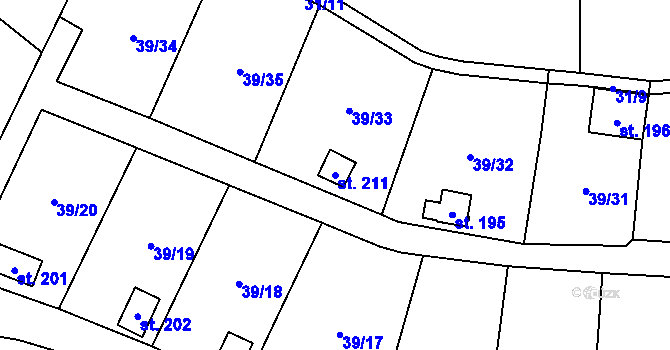 Parcela st. 211 v KÚ Ohníč, Katastrální mapa