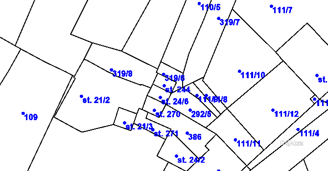 Parcela st. 244 v KÚ Ohníč, Katastrální mapa