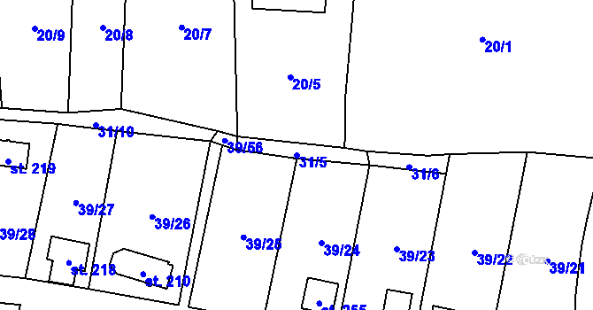 Parcela st. 31/5 v KÚ Ohníč, Katastrální mapa