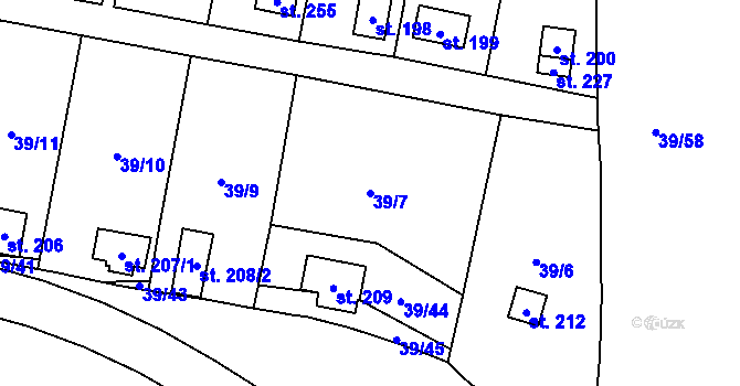 Parcela st. 39/7 v KÚ Ohníč, Katastrální mapa