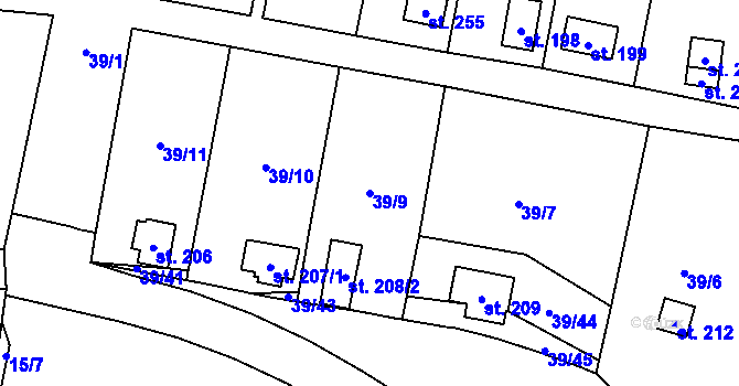 Parcela st. 39/9 v KÚ Ohníč, Katastrální mapa