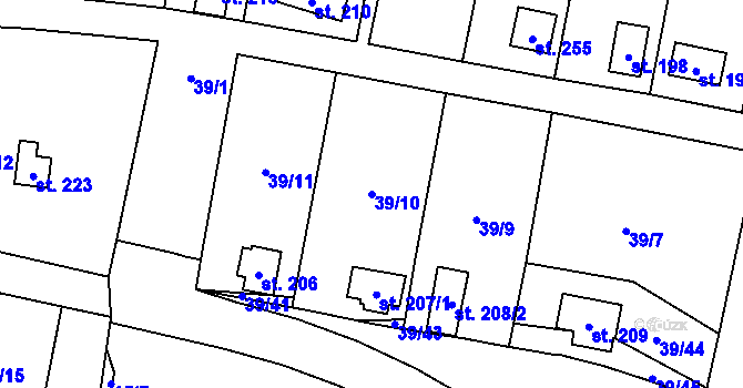 Parcela st. 39/10 v KÚ Ohníč, Katastrální mapa