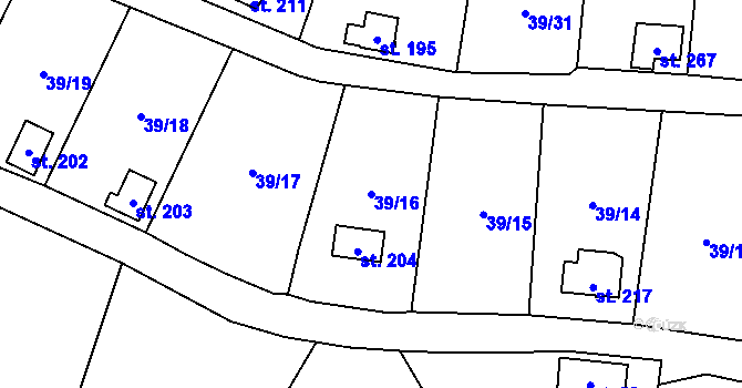 Parcela st. 39/16 v KÚ Ohníč, Katastrální mapa