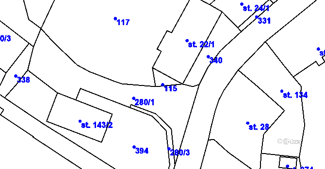 Parcela st. 115 v KÚ Ohníč, Katastrální mapa