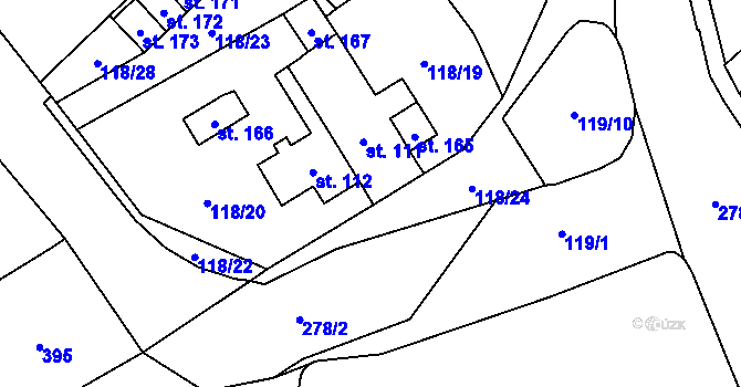 Parcela st. 118/15 v KÚ Ohníč, Katastrální mapa
