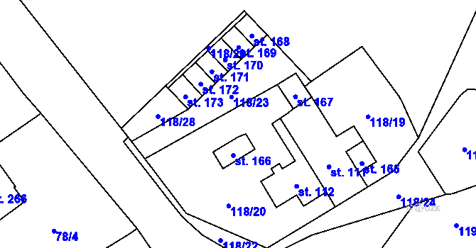 Parcela st. 118/25 v KÚ Ohníč, Katastrální mapa