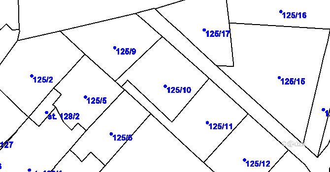 Parcela st. 125/10 v KÚ Ohníč, Katastrální mapa