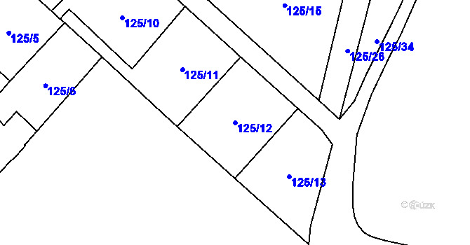 Parcela st. 125/12 v KÚ Ohníč, Katastrální mapa
