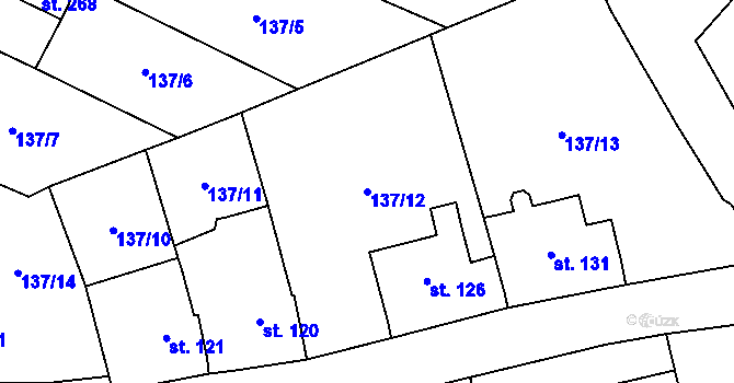 Parcela st. 137/12 v KÚ Ohníč, Katastrální mapa