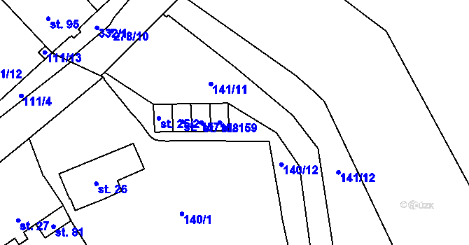 Parcela st. 140/10 v KÚ Ohníč, Katastrální mapa