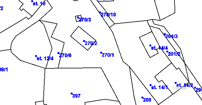 Parcela st. 270/1 v KÚ Ohníč, Katastrální mapa