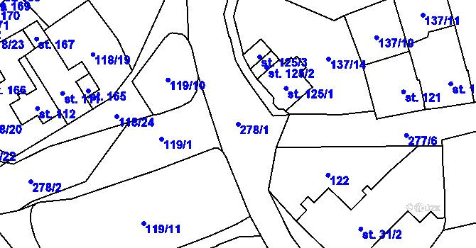 Parcela st. 278/1 v KÚ Ohníč, Katastrální mapa