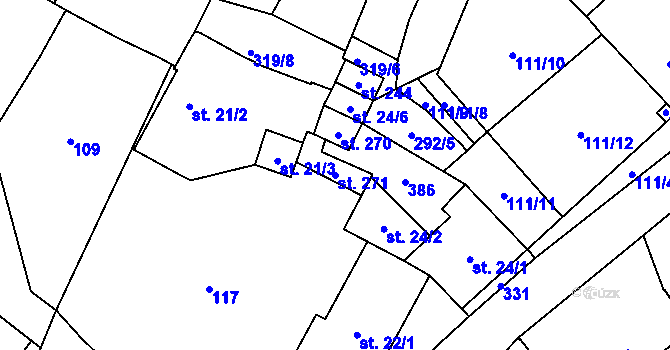 Parcela st. 271 v KÚ Ohníč, Katastrální mapa