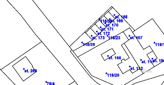Parcela st. 118/28 v KÚ Ohníč, Katastrální mapa