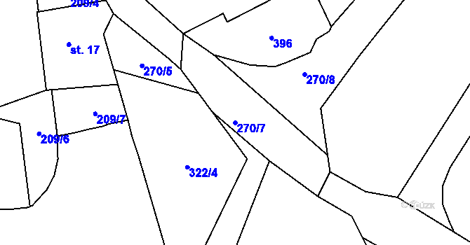 Parcela st. 270/7 v KÚ Ohníč, Katastrální mapa