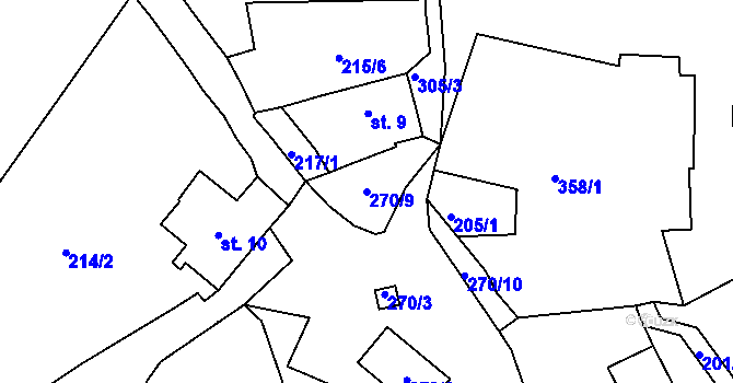 Parcela st. 270/9 v KÚ Ohníč, Katastrální mapa