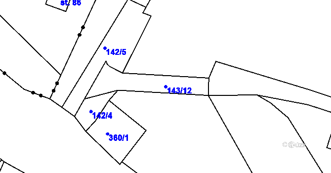 Parcela st. 143/12 v KÚ Ohníč, Katastrální mapa