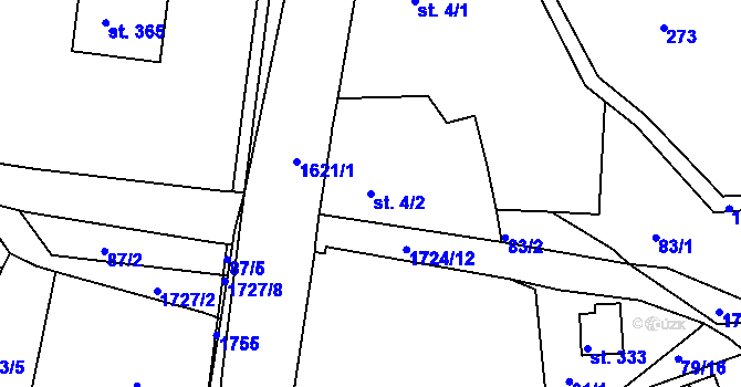 Parcela st. 4/2 v KÚ Ohnišov, Katastrální mapa