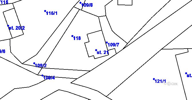 Parcela st. 21 v KÚ Ohnišov, Katastrální mapa