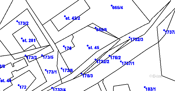 Parcela st. 45 v KÚ Ohnišov, Katastrální mapa