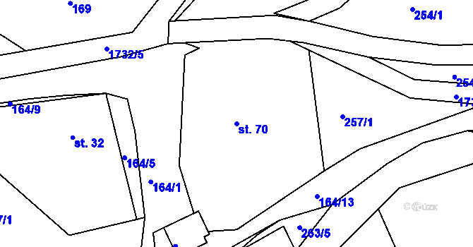 Parcela st. 70 v KÚ Ohnišov, Katastrální mapa