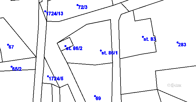 Parcela st. 86 v KÚ Ohnišov, Katastrální mapa