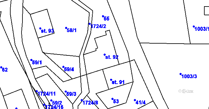 Parcela st. 92 v KÚ Ohnišov, Katastrální mapa