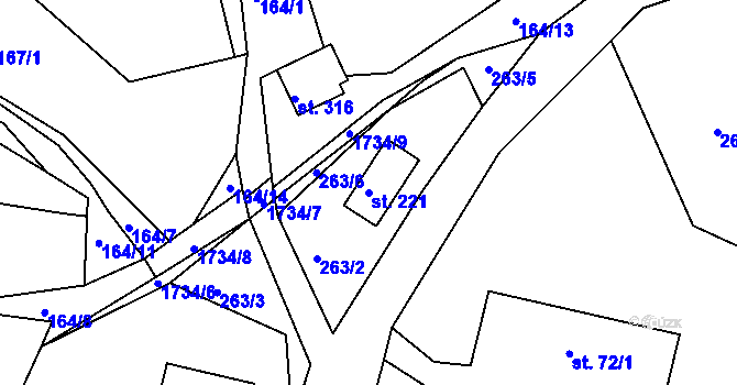 Parcela st. 221 v KÚ Ohnišov, Katastrální mapa