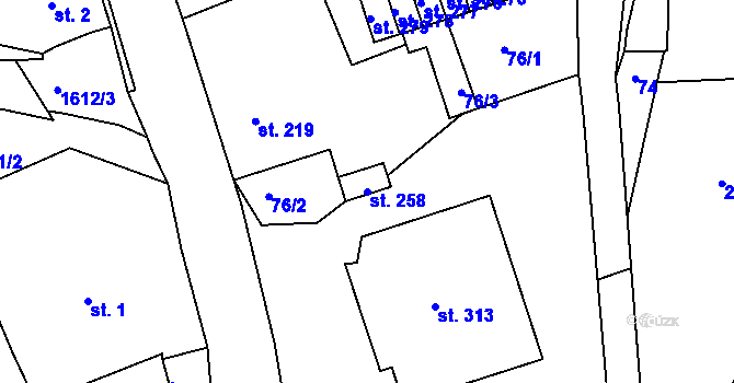 Parcela st. 258 v KÚ Ohnišov, Katastrální mapa