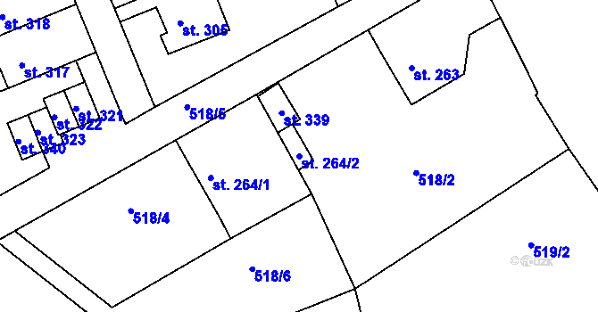 Parcela st. 264/2 v KÚ Ohnišov, Katastrální mapa