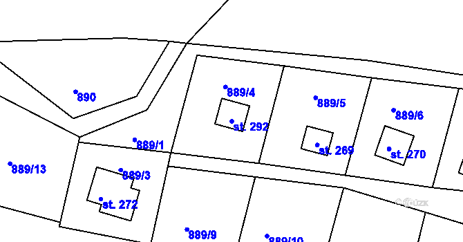 Parcela st. 292 v KÚ Ohnišov, Katastrální mapa