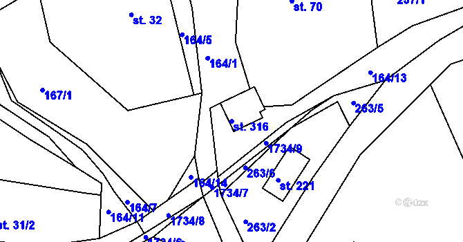 Parcela st. 316 v KÚ Ohnišov, Katastrální mapa