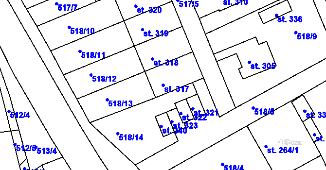 Parcela st. 317 v KÚ Ohnišov, Katastrální mapa
