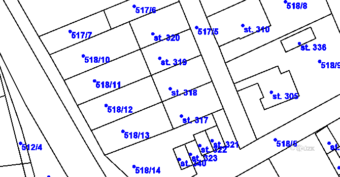 Parcela st. 318 v KÚ Ohnišov, Katastrální mapa